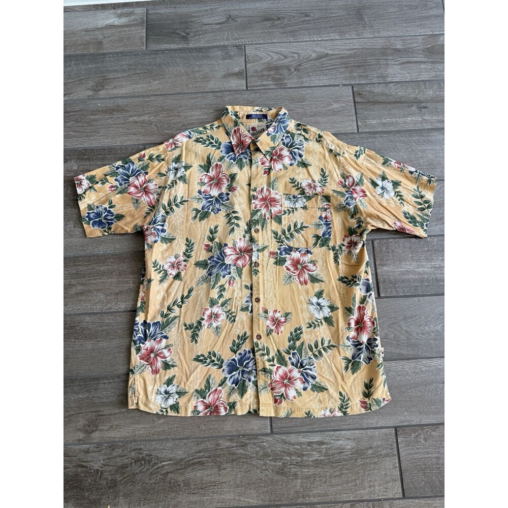 Tommy Hilfiger Hawaiian Shirt Mens Size XL Yellow Floral Short Sleeve Vintage - Picture 1 of 8
